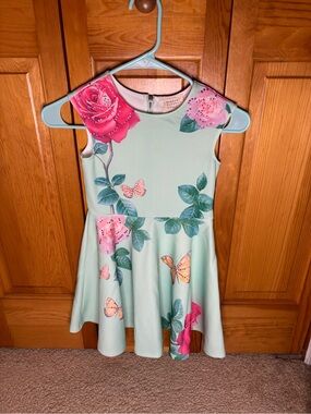 Hannah Mint Dress with Pink Rose & Peach Butterflies